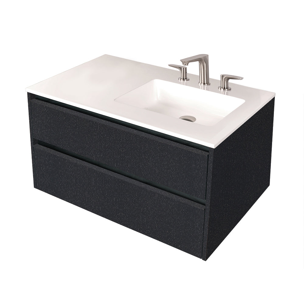 Wall-mount under-counter vanity with two drawers and plumbing notch in back. 35-3/4"W, 21-7/8"D, 19-1/2"H -  *Quick-ship Program Natural Walnut - Maison&Co.