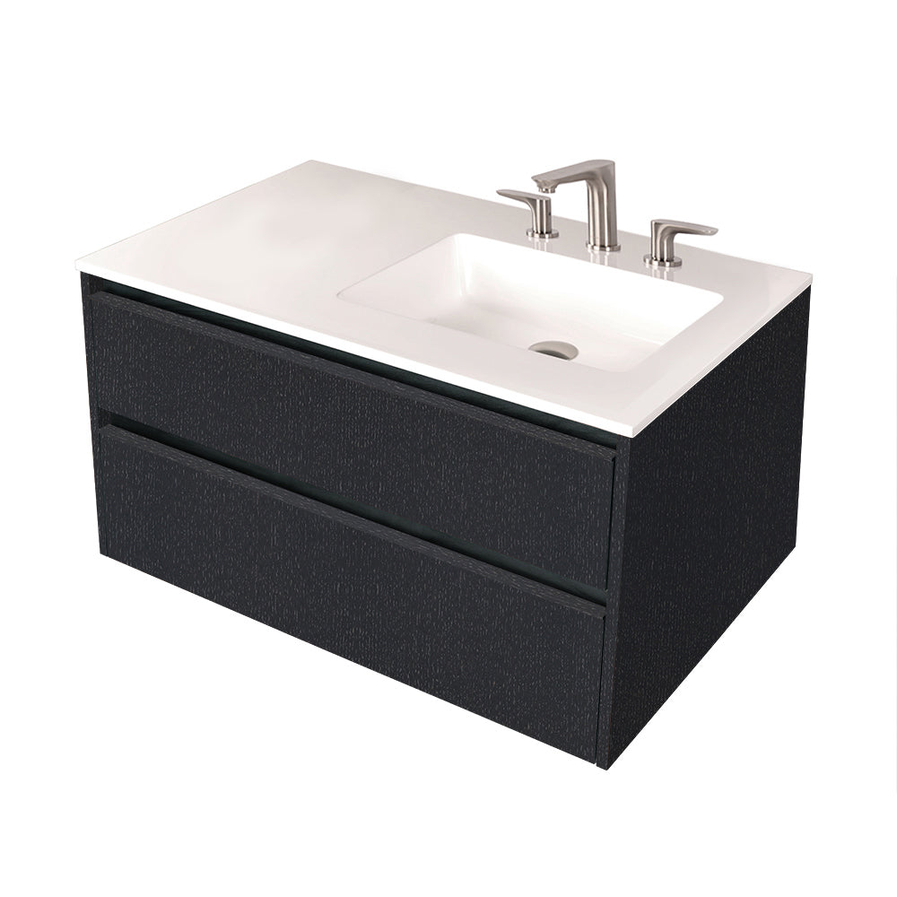 Wall-mount under-counter vanity with two drawers and plumbing notch in back. 35-3/4"W, 21-7/8"D, 19-1/2"H -  *Quick-ship Program Ash Gray