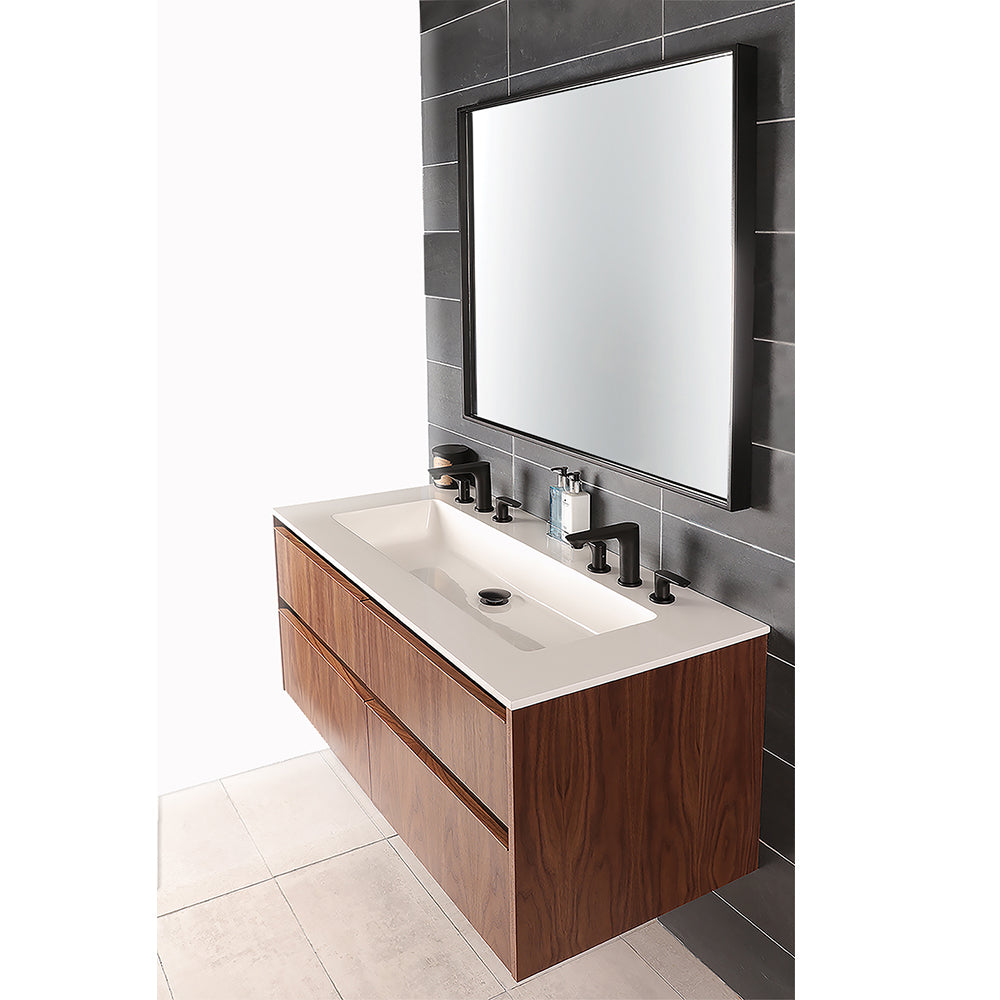 Wall-mount under-counter vanity with four drawers and plumbing notch in back.47-3/4"W, 21-7/8"D, 20"H -  *Quick-ship Program Natural Walnut