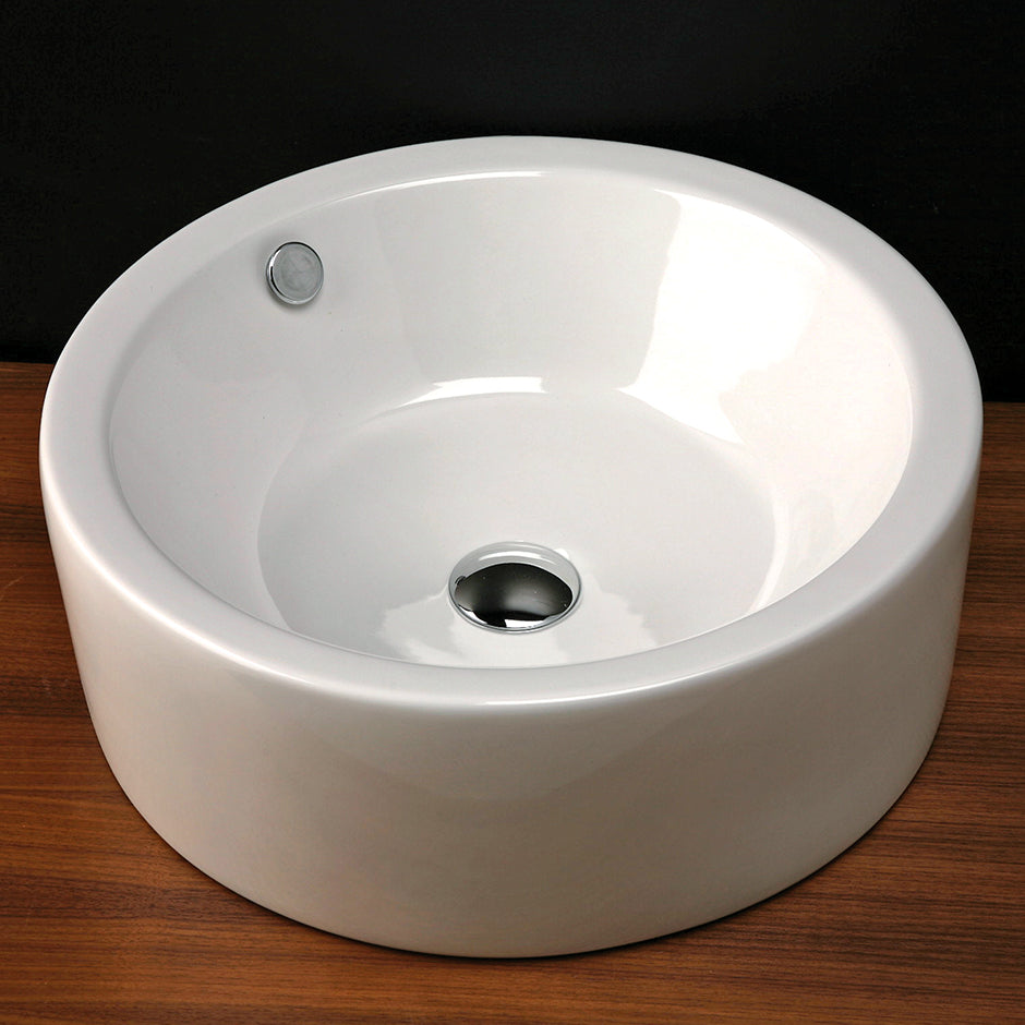 Vessel porcelain Bathroom Sink with overflow, finished back.19 1/4" DIAM, 7"H