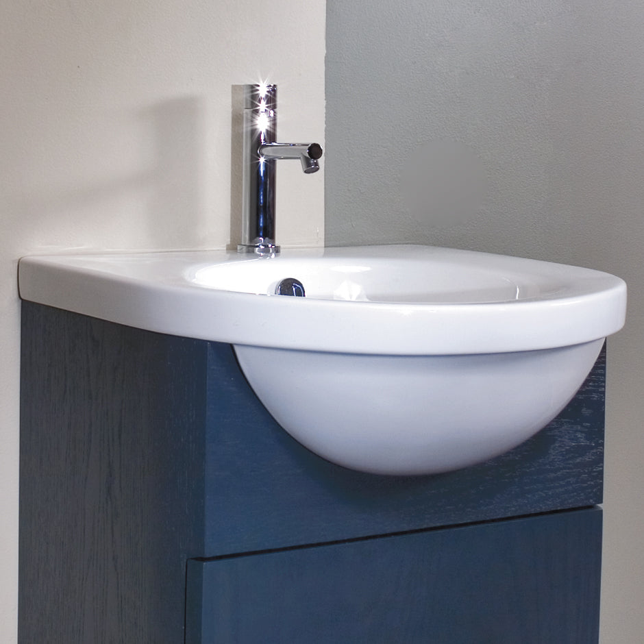 Wall-mount or semi-recessed porcelain Bathroom Sink with an overflow, unfinished back. 20"W x 20 1/4"D x 7"H,  3 faucet holes in 8" spread - Maison&Co.