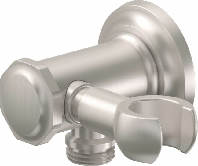 California Faucets - SH-25S-30-SN - Decorative Supply Elbow with Swivel Handshower Holder - Concave Base & Hex Cap - Satin Nickel 