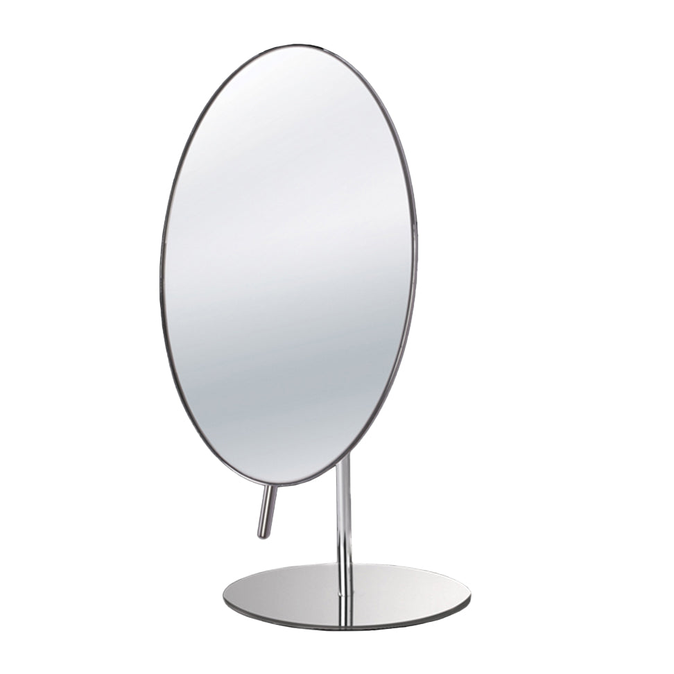Round  free-standing 3x magnifying  adjustable mirror, DIAM: 8” H: 11 7/8”