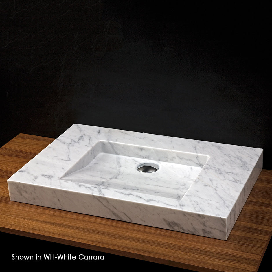Vessel or vanity top Bathroom Sink made of natural stone, no overflow. Unfinished back. 27 1/2"W x 17 3/4"D x 3"H, no faucet holes