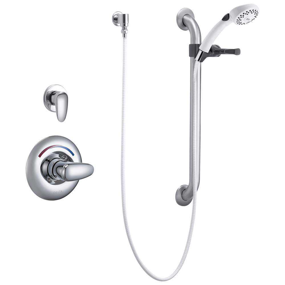 Commercial T13H: Universal Dual Shower Trim, Diverter, Hand Shower, and Grab Bar
