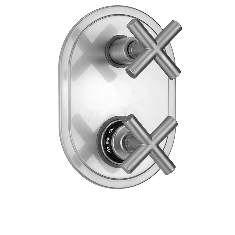 Oval Plate with Contempo Slim Cross Thermostatic Valve with Contempo Slim Cross Built-in 2-Way Or 3-Way Diverter/Volume Controls (J-TH34-686 / J-TH34-687 / J-TH34-688 / J-TH34-689) in Multiple Finishes - Maison&Co.