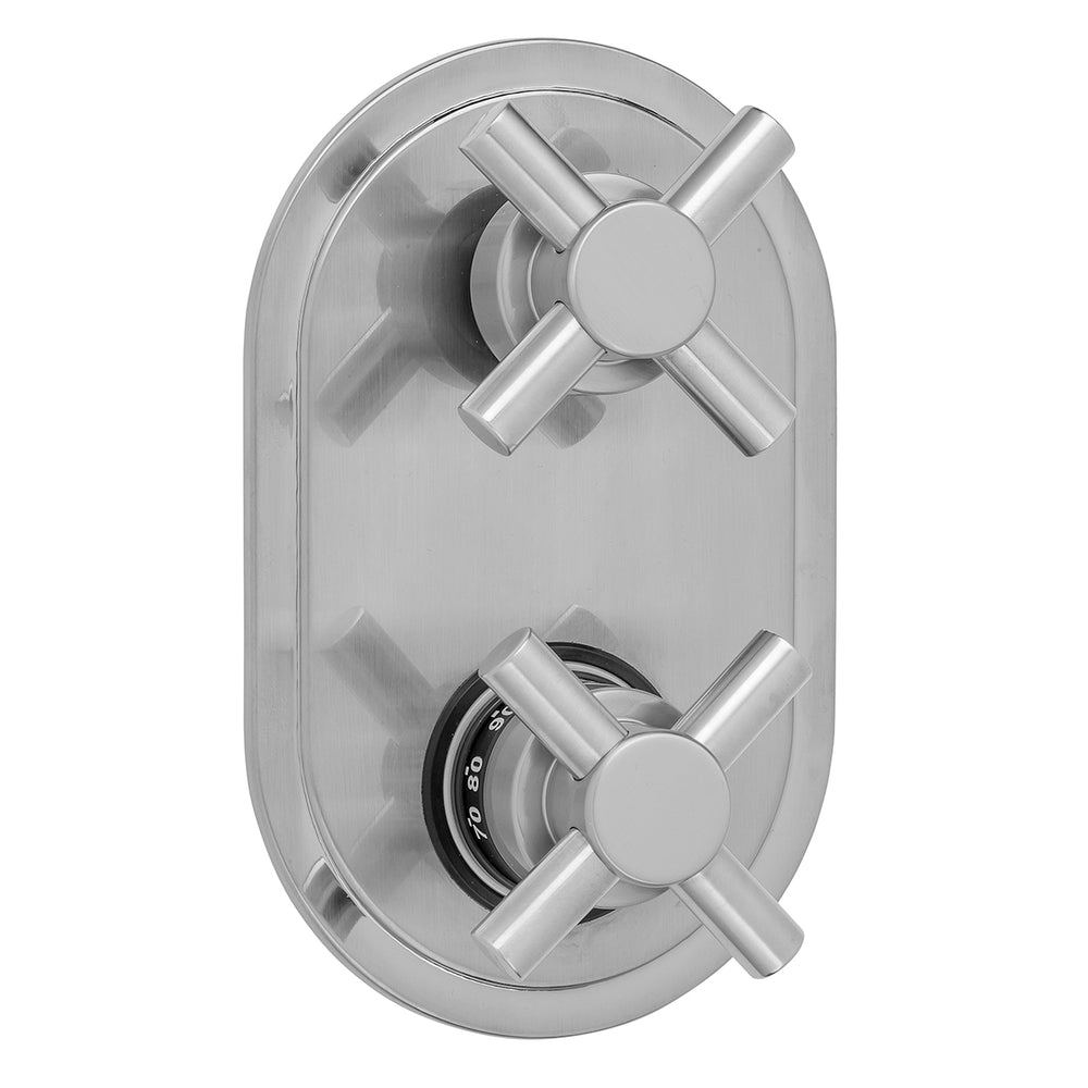 Oval Plate with Contempo Cross Thermostatic Valve with Contempo Cross Built-in 2-Way Or 3-Way Diverter/Volume Controls (J-TH34-686 / J-TH34-687 / J-TH34-688 / J-TH34-689) in Multiple Finishes