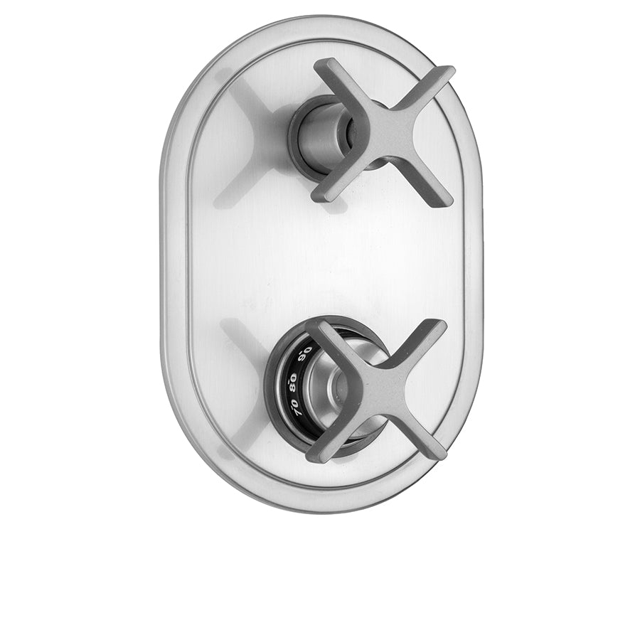 Oval Plate with Lila Cross Thermostatic Valve with Lila Cross Built-in 2-Way Or 3-Way Diverter/Volume Controls (J-TH34-686 / J-TH34-687 / J-TH34-688 / J-TH34-689) in Multiple Finishes