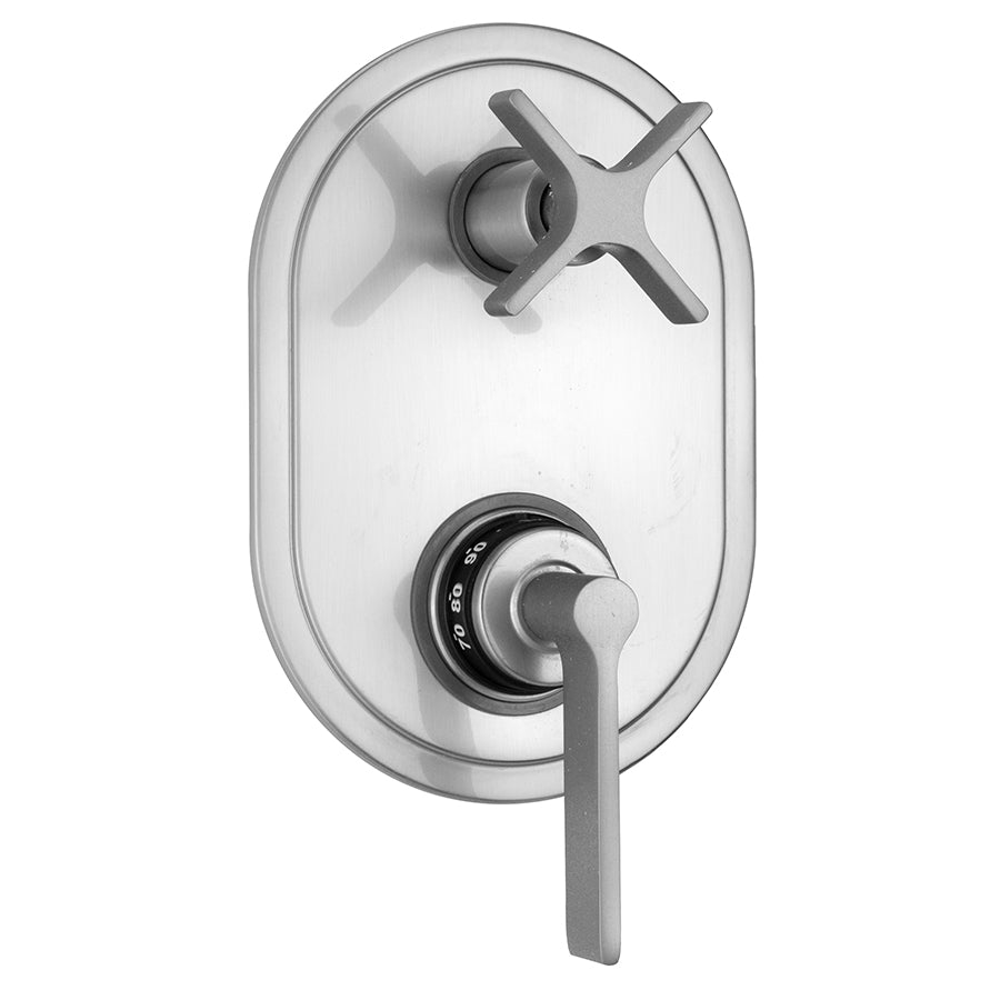 Oval Plate with Lila Lever Thermostatic Valve with Lila Cross Built-in 2-Way Or 3-Way Diverter/Volume Controls (J-TH34-686 / J-TH34-687 / J-TH34-688 / J-TH34-689) in Multiple Finishes