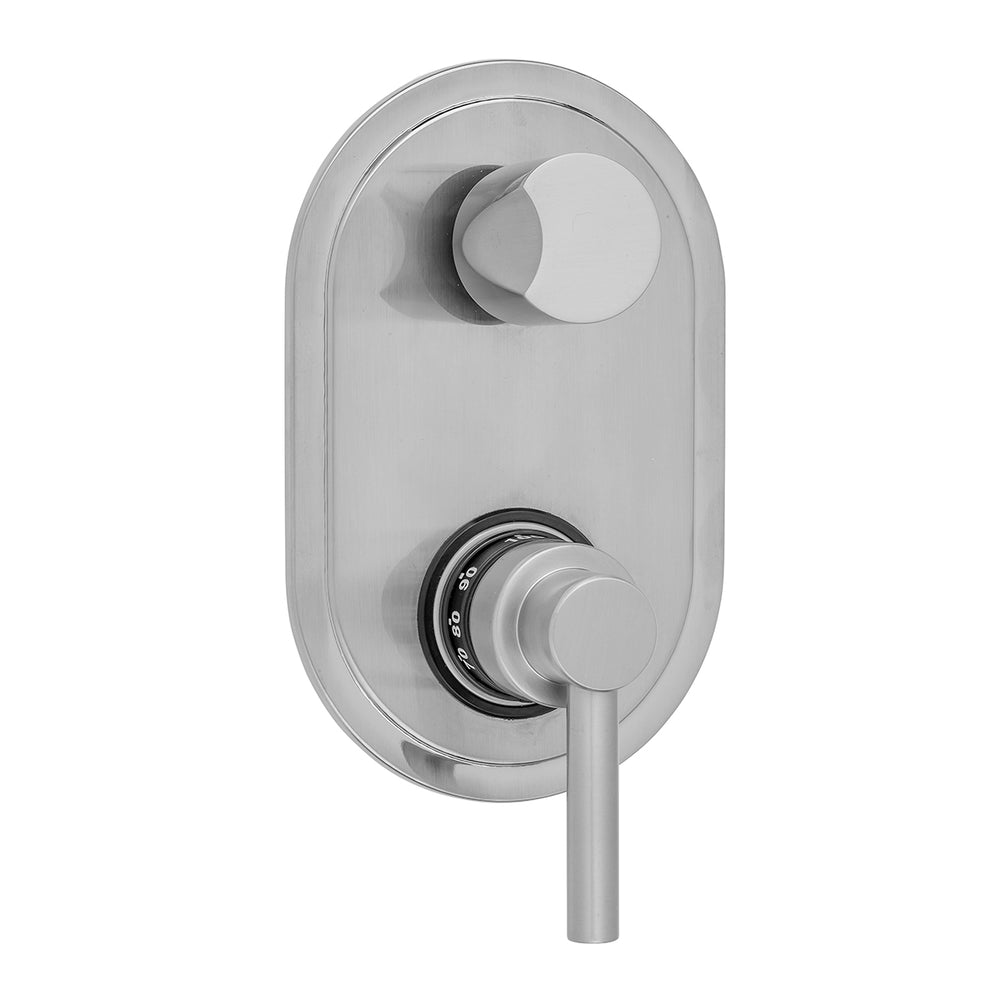 Oval Plate with Low Lever Thermostatic Valve with Thumb Built-in 2-Way Or 3-Way Diverter/Volume Controls (J-TH34-686 / J-TH34-687 / J-TH34-688 / J-TH34-689) in Multiple Finishes