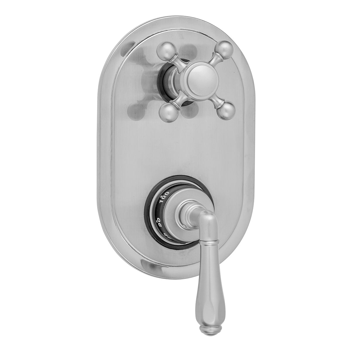 Oval Plate with Smooth Lever Thermostatic Valve with Ball Cross Built-in 2-Way Or 3-Way Diverter/Volume Controls (J-TH34-686 / J-TH34-687 / J-TH34-688 / J-TH34-689) in Multiple Finishes