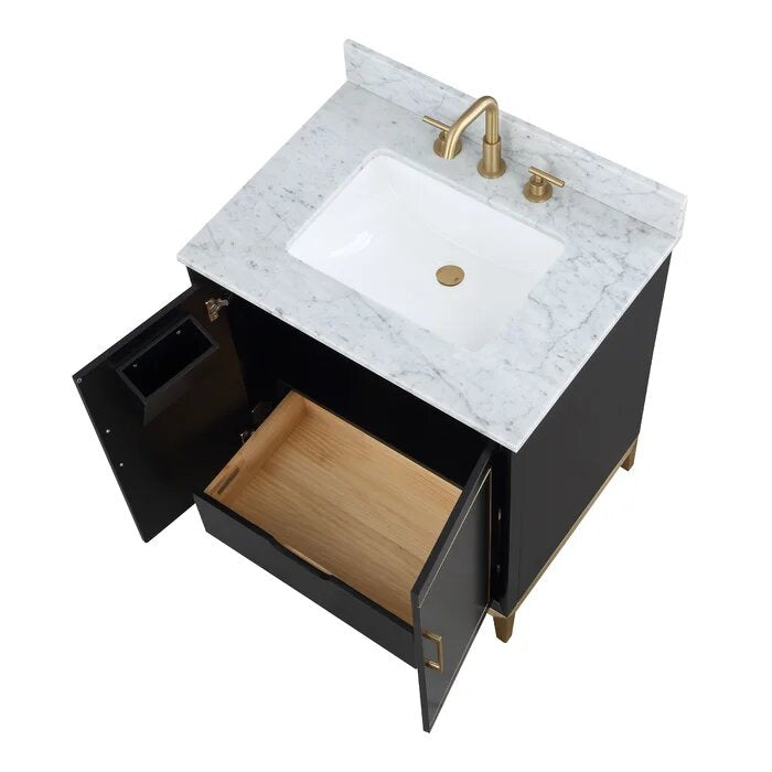 Gracie 30" Bathroom Vanity, Black with Carrara Marble top