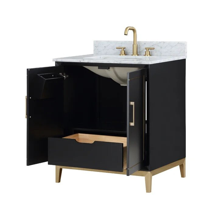 Gracie 30" Bathroom Vanity, Black with Carrara Marble top