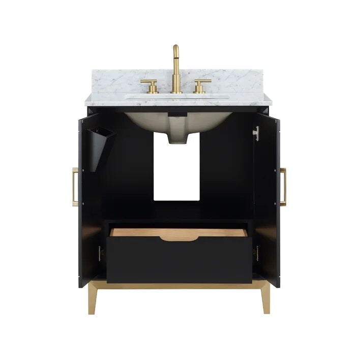 Gracie 30" Bathroom Vanity, Black with Carrara Marble top