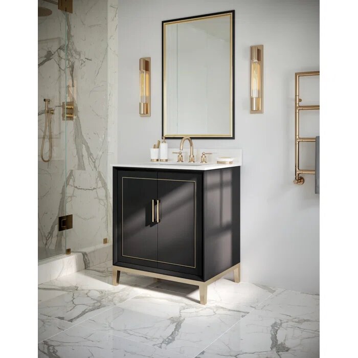 Gracie 30" Bathroom Vanity, Black with Carrara Marble top