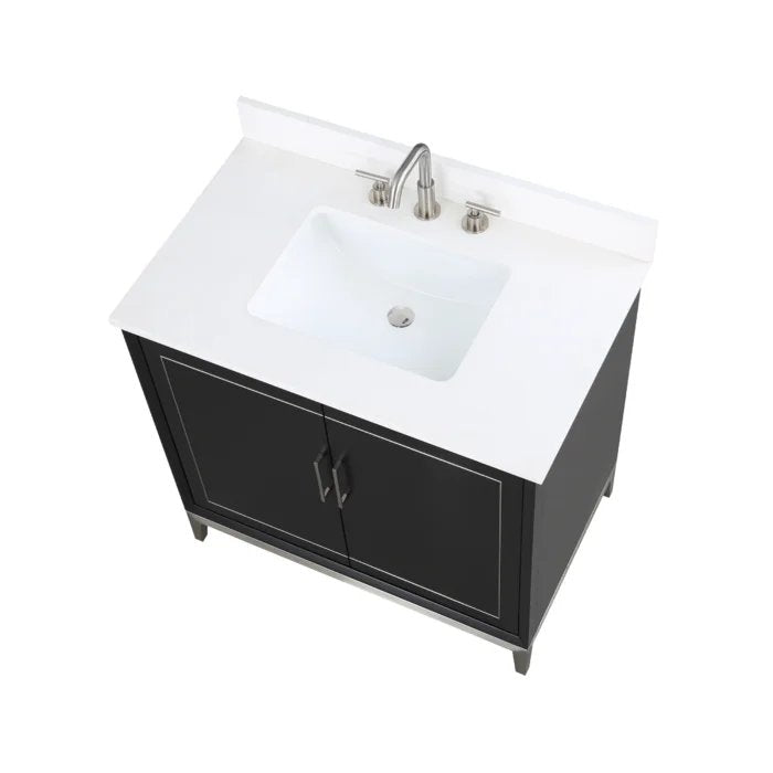 Gracie 36" Bathroom Vanity, Black with White Quartz top Brushed Nickel Trim