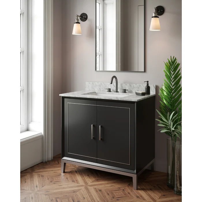 Gracie 36" Bathroom Vanity, Black with White Quartz top Brushed Nickel Trim