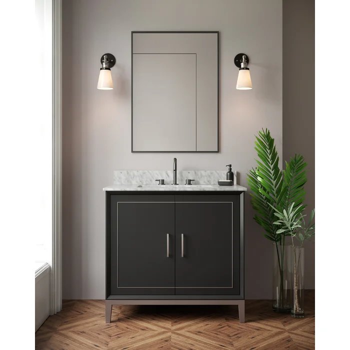 Gracie 36" Bathroom Vanity, Black with White Quartz top Brushed Nickel Trim