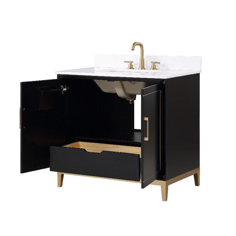 Gracie 36" Bathroom Vanity, Black with White Quartz top