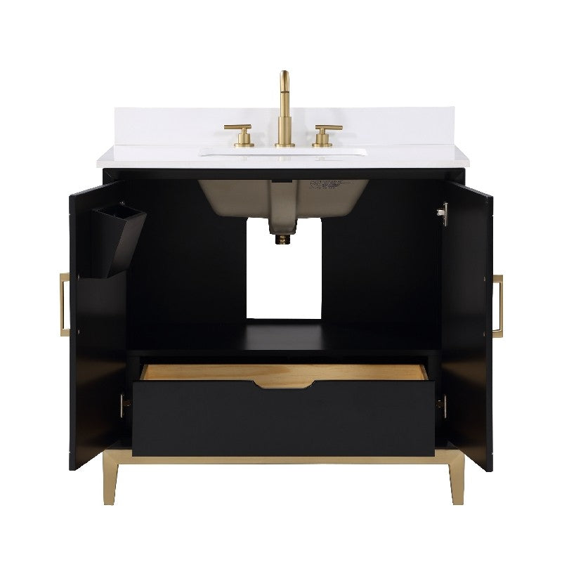 Gracie 36" Bathroom Vanity, Black with White Quartz top