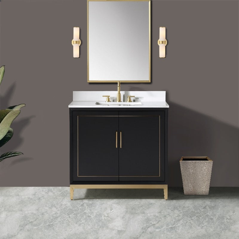 Gracie 36" Bathroom Vanity, Black with White Quartz top