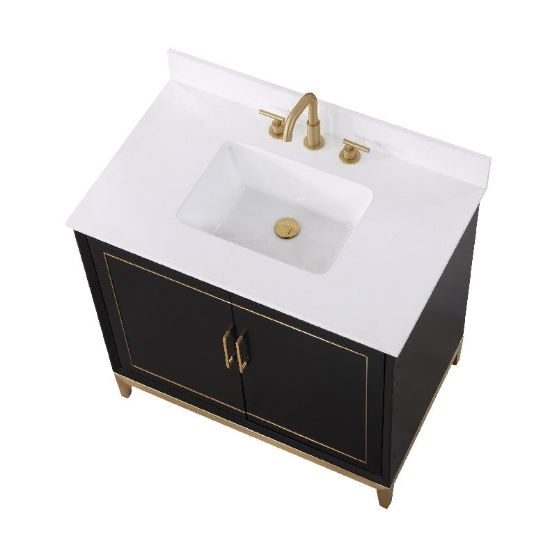 Gracie 36" Bathroom Vanity, Black with White Quartz top