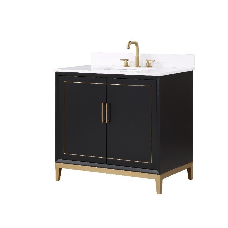 Gracie 36" Bathroom Vanity, Black with White Quartz top