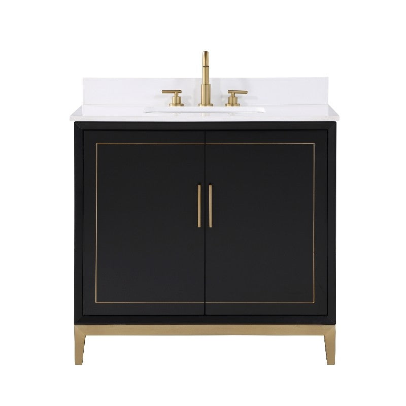 Gracie 36" Bathroom Vanity, Black with White Quartz top