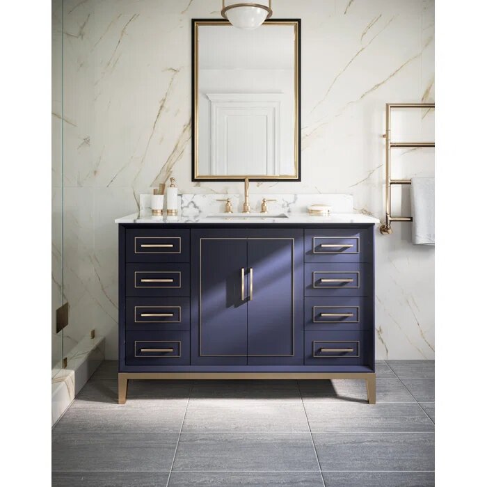 Gracie 48" Bathroom Vanity, Blue with Carrara Marble top