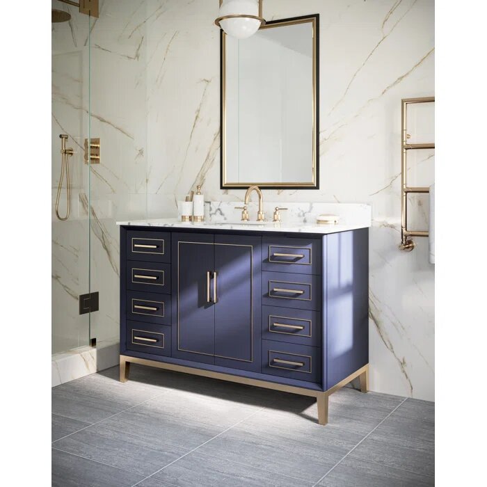 Gracie 48" Bathroom Vanity, Blue with Carrara Marble top