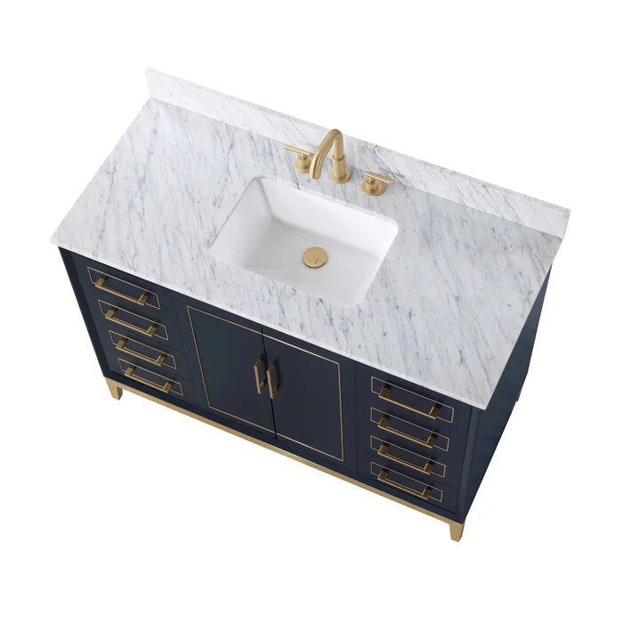 Gracie 48" Bathroom Vanity, Blue with Carrara Marble top