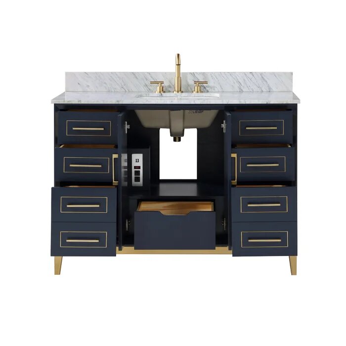 Gracie 48" Bathroom Vanity, Blue with Carrara Marble top