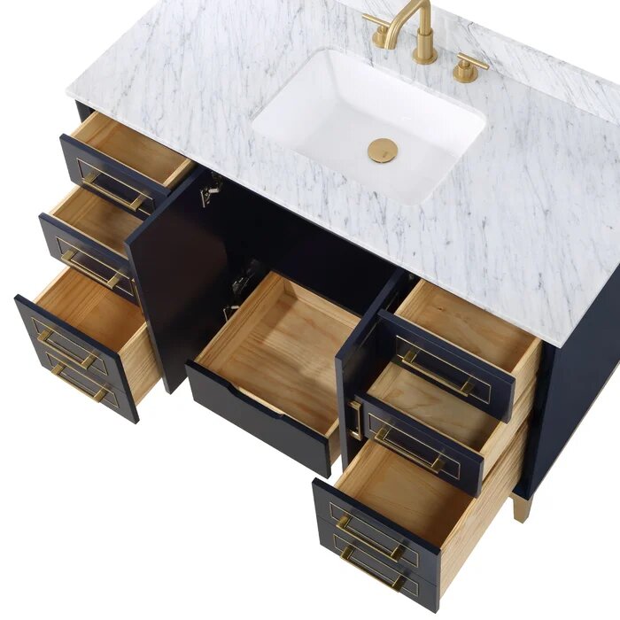 Gracie 48" Bathroom Vanity, Blue with Carrara Marble top