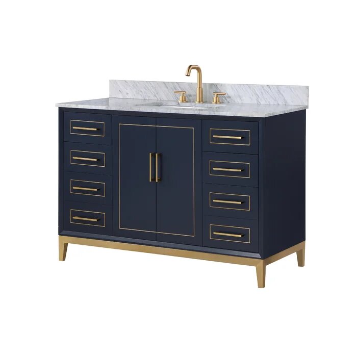 Gracie 48" Bathroom Vanity, Blue with Carrara Marble top