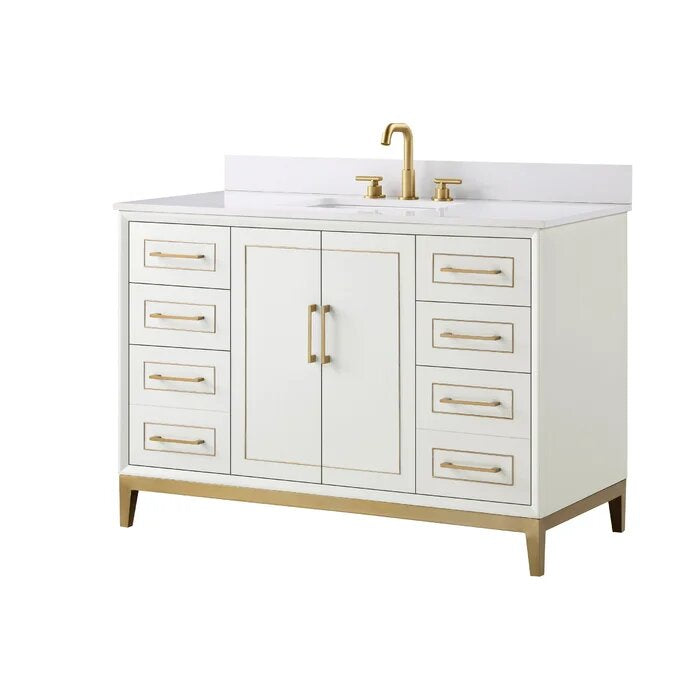 Gracie 48" Bathroom Vanity, White with White Quartz top