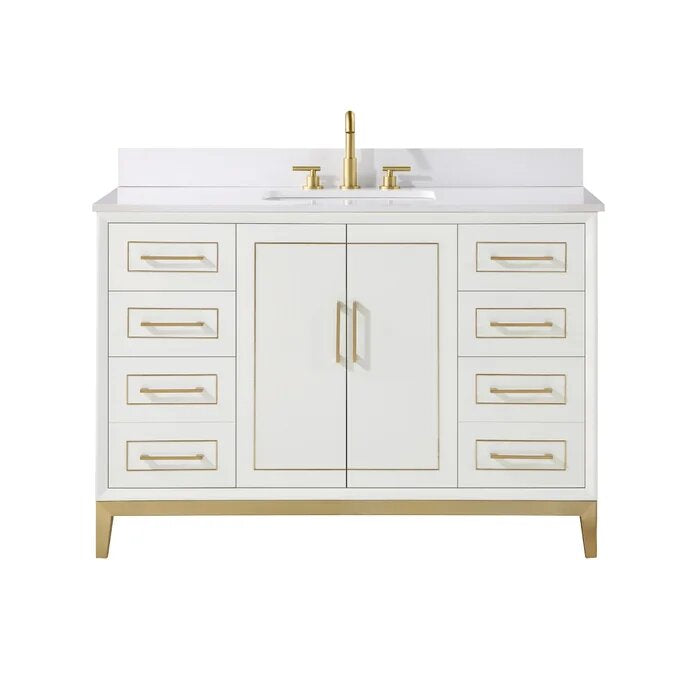 Gracie 48" Bathroom Vanity, White with White Quartz top