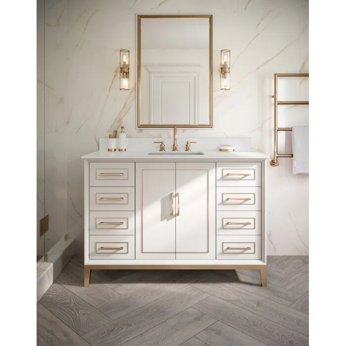 Gracie 48" Bathroom Vanity, White with White Quartz top