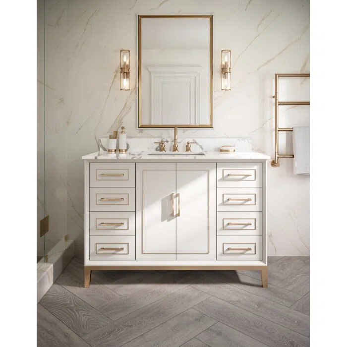 Gracie 48" Bathroom Vanity, White with Carrara Marble top