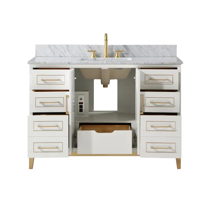 Gracie 48" Bathroom Vanity, White with Carrara Marble top