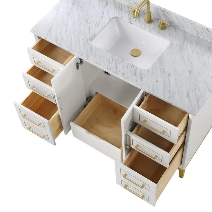 Gracie 48" Bathroom Vanity, White with Carrara Marble top