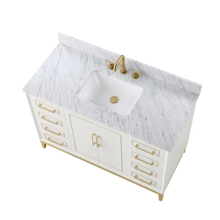 Gracie 48" Bathroom Vanity, White with Carrara Marble top