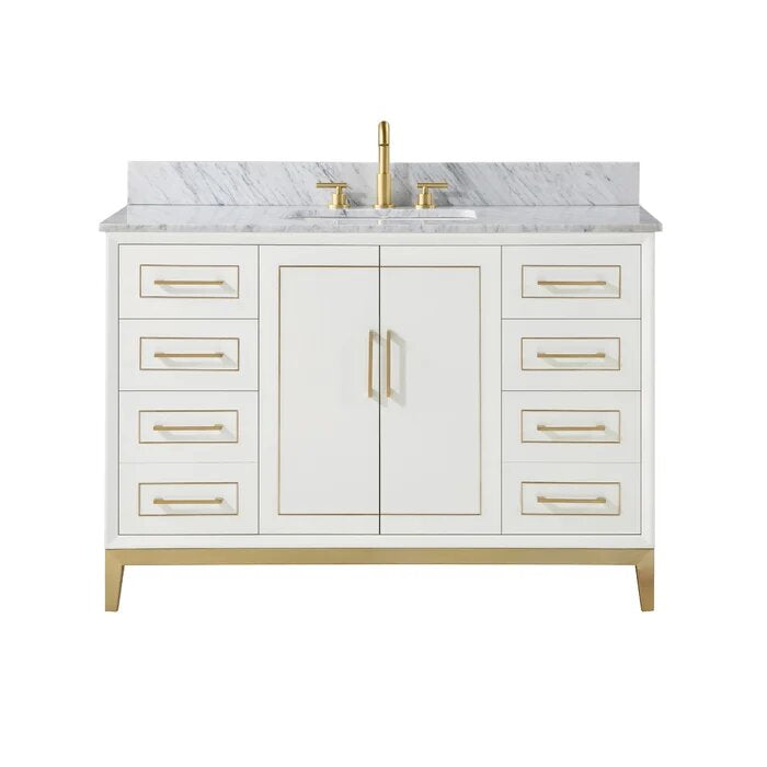 Gracie 48" Bathroom Vanity, White with Carrara Marble top