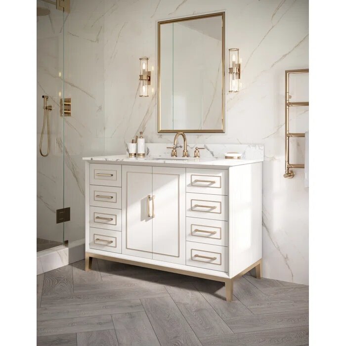 Gracie 48" Bathroom Vanity, White with Carrara Marble top