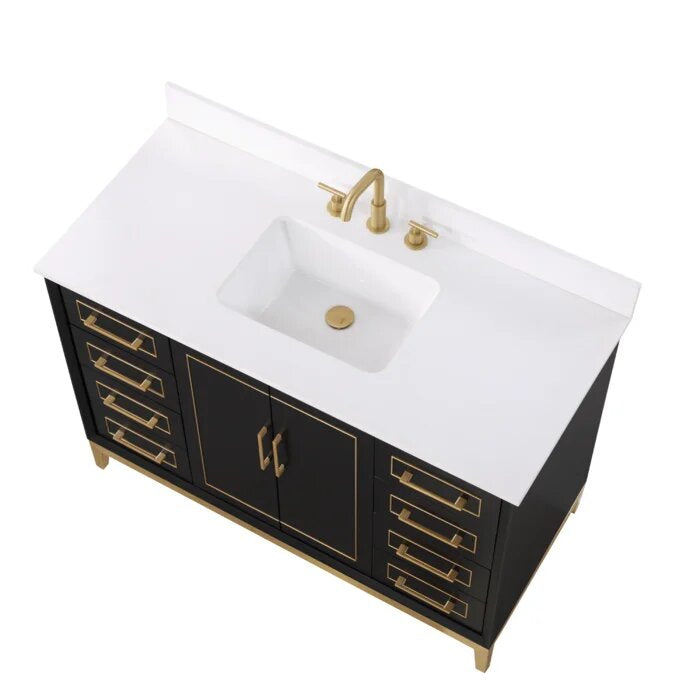 Gracie 48" Bathroom Vanity, Black with White Quartz top