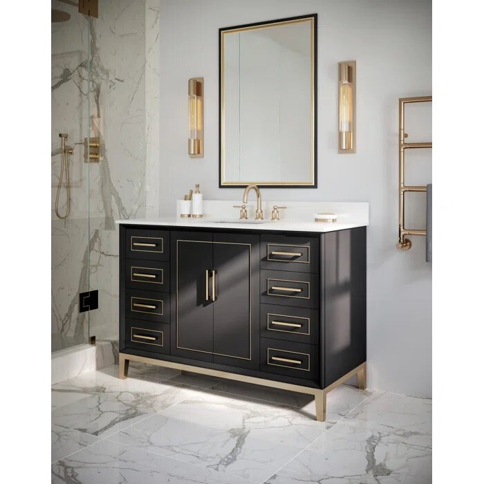 Gracie 48" Bathroom Vanity, Black with White Quartz top