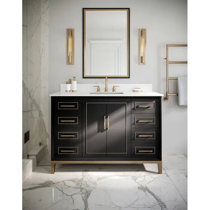 Gracie 48" Bathroom Vanity, Black with White Quartz top