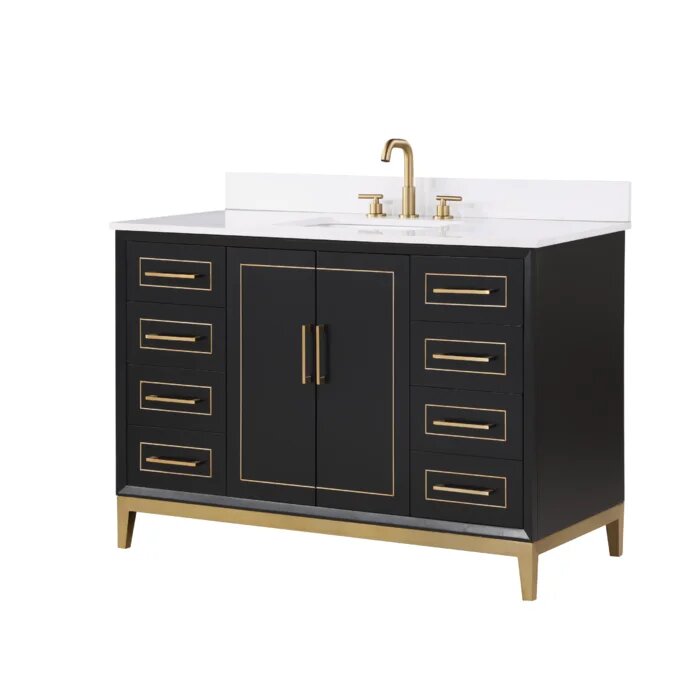 Gracie 48" Bathroom Vanity, Black with White Quartz top