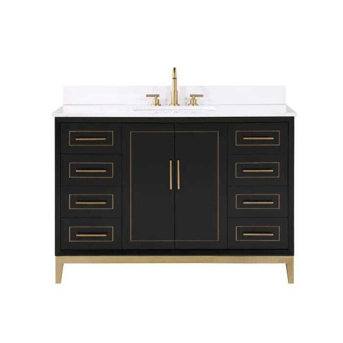 Gracie 48" Bathroom Vanity, Black with White Quartz top