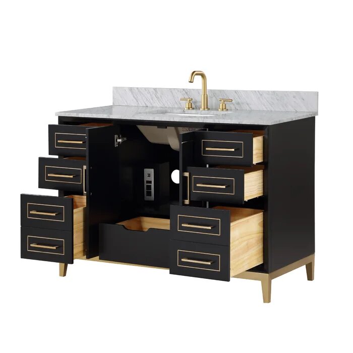 Gracie 48" Bathroom Vanity, Black with Carrara Marble top