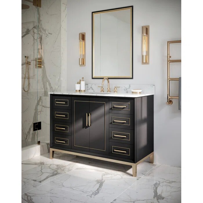 Gracie 48" Bathroom Vanity, Black with Carrara Marble top